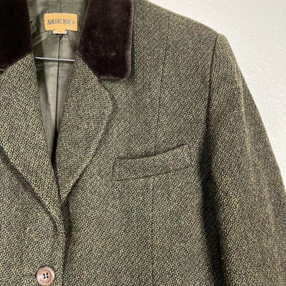 Vintage Mikko Jacket Tweed Velvet Trim Wool Green Women’s Size 42 - Picture 6 of 14